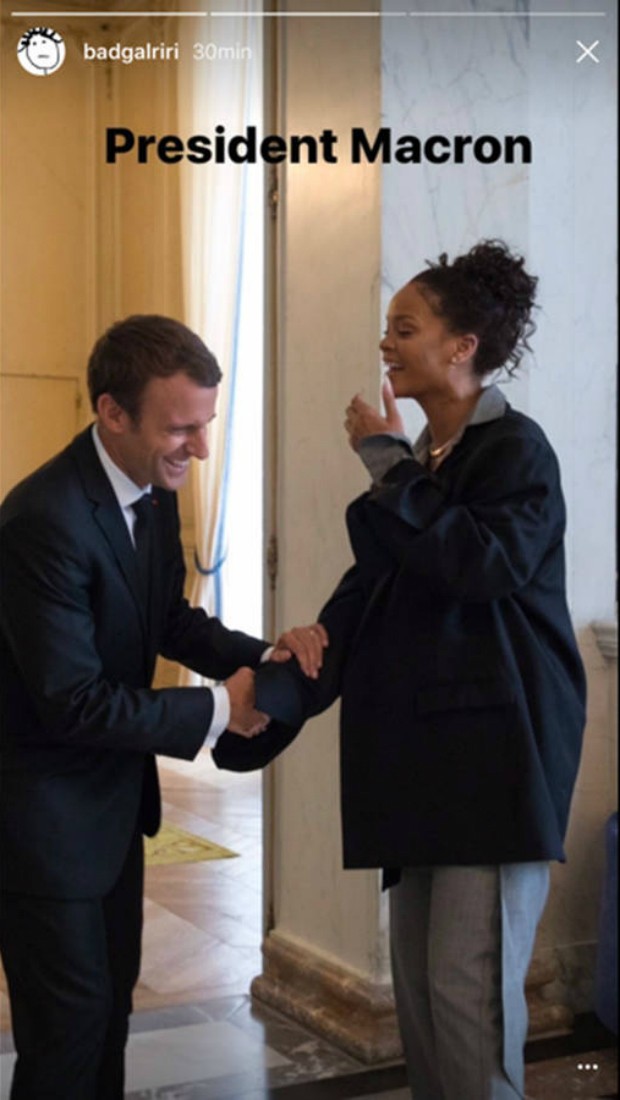 Rihanna encontra com o presidente francês, Emmanuel Macron (Foto: Reprodução/Instagram)